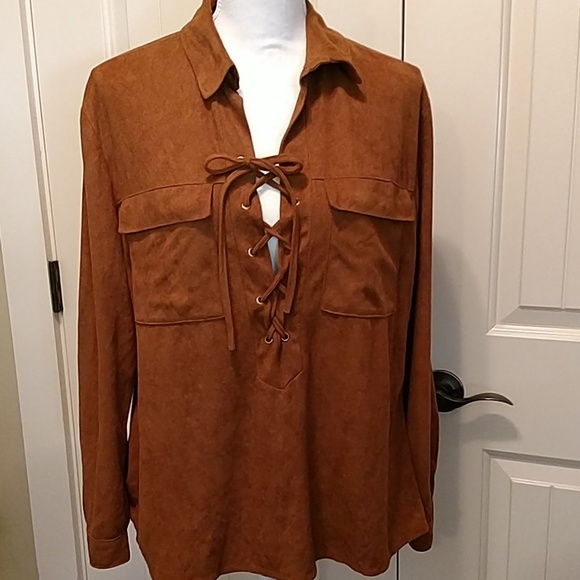 Giddy Up Glamour Tops - Giddy up glamour faux suede lace up top